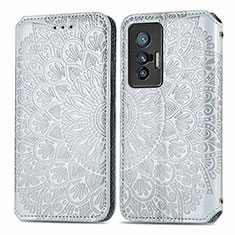 Leather Case Stands Fashionable Pattern Flip Cover Holder S01D for Vivo X70t Silver