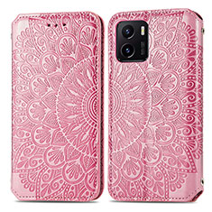 Leather Case Stands Fashionable Pattern Flip Cover Holder S01D for Vivo Y01A Rose Gold