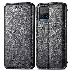 Leather Case Stands Fashionable Pattern Flip Cover Holder S01D for Vivo Y21 Black