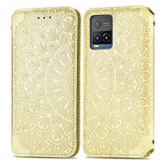 Leather Case Stands Fashionable Pattern Flip Cover Holder S01D for Vivo Y21 Gold