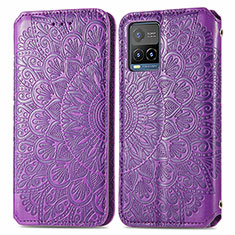 Leather Case Stands Fashionable Pattern Flip Cover Holder S01D for Vivo Y21 Purple