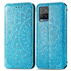 Leather Case Stands Fashionable Pattern Flip Cover Holder S01D for Vivo Y21e Blue