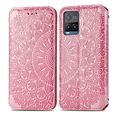 Leather Case Stands Fashionable Pattern Flip Cover Holder S01D for Vivo Y21e Rose Gold