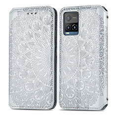 Leather Case Stands Fashionable Pattern Flip Cover Holder S01D for Vivo Y32 4G Silver