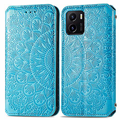 Leather Case Stands Fashionable Pattern Flip Cover Holder S01D for Vivo Y32t Blue