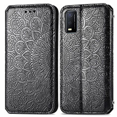 Leather Case Stands Fashionable Pattern Flip Cover Holder S01D for Vivo Y3s (2021) Black