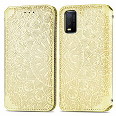 Leather Case Stands Fashionable Pattern Flip Cover Holder S01D for Vivo Y3s (2021) Gold