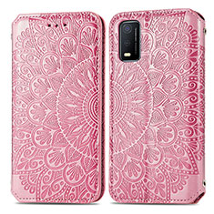 Leather Case Stands Fashionable Pattern Flip Cover Holder S01D for Vivo Y3s (2021) Rose Gold