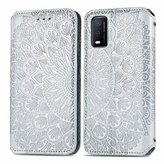 Leather Case Stands Fashionable Pattern Flip Cover Holder S01D for Vivo Y3s (2021) Silver