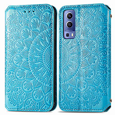 Leather Case Stands Fashionable Pattern Flip Cover Holder S01D for Vivo Y52 5G Blue