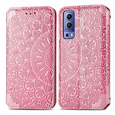 Leather Case Stands Fashionable Pattern Flip Cover Holder S01D for Vivo Y52 5G Rose Gold