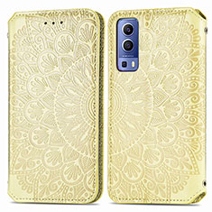 Leather Case Stands Fashionable Pattern Flip Cover Holder S01D for Vivo Y72 5G Gold