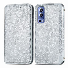 Leather Case Stands Fashionable Pattern Flip Cover Holder S01D for Vivo Y72 5G Silver