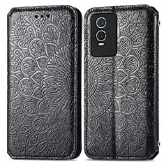 Leather Case Stands Fashionable Pattern Flip Cover Holder S01D for Vivo Y74s 5G Black