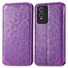 Leather Case Stands Fashionable Pattern Flip Cover Holder S01D for Vivo Y74s 5G Purple