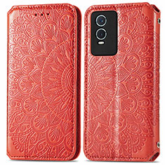 Leather Case Stands Fashionable Pattern Flip Cover Holder S01D for Vivo Y74s 5G Red