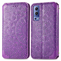 Leather Case Stands Fashionable Pattern Flip Cover Holder S01D for Vivo Y75s 5G Purple