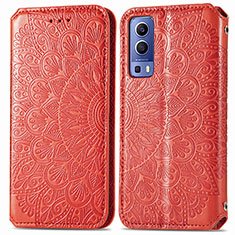 Leather Case Stands Fashionable Pattern Flip Cover Holder S01D for Vivo Y75s 5G Red