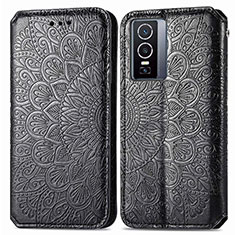 Leather Case Stands Fashionable Pattern Flip Cover Holder S01D for Vivo Y76 5G Black