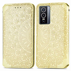 Leather Case Stands Fashionable Pattern Flip Cover Holder S01D for Vivo Y76 5G Gold