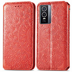 Leather Case Stands Fashionable Pattern Flip Cover Holder S01D for Vivo Y76 5G Red