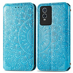 Leather Case Stands Fashionable Pattern Flip Cover Holder S01D for Vivo Y76s 5G Blue