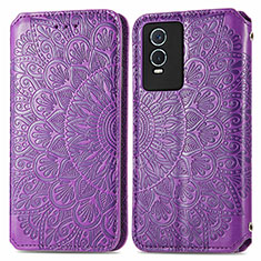 Leather Case Stands Fashionable Pattern Flip Cover Holder S01D for Vivo Y76s 5G Purple