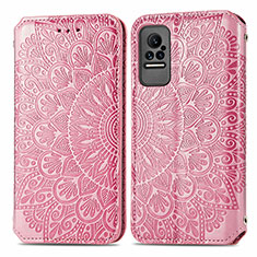 Leather Case Stands Fashionable Pattern Flip Cover Holder S01D for Xiaomi Civi 1S 5G Rose Gold