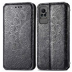 Leather Case Stands Fashionable Pattern Flip Cover Holder S01D for Xiaomi Civi 5G Black