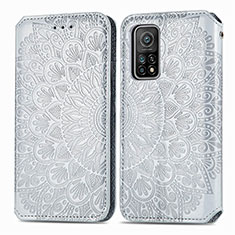 Leather Case Stands Fashionable Pattern Flip Cover Holder S01D for Xiaomi Mi 10T Pro 5G Silver