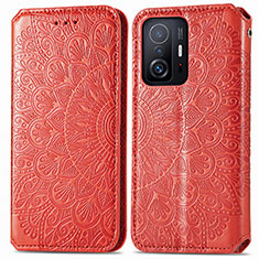 Leather Case Stands Fashionable Pattern Flip Cover Holder S01D for Xiaomi Mi 11T 5G Red