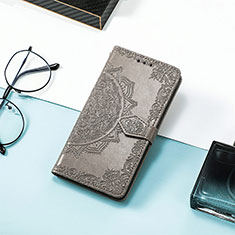 Leather Case Stands Fashionable Pattern Flip Cover Holder S01D for Xiaomi Poco C55 Gray