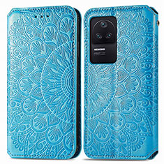 Leather Case Stands Fashionable Pattern Flip Cover Holder S01D for Xiaomi Poco F4 5G Blue