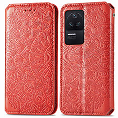 Leather Case Stands Fashionable Pattern Flip Cover Holder S01D for Xiaomi Poco F4 5G Red