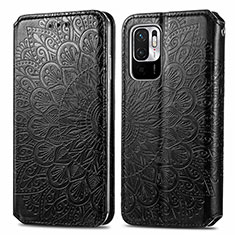 Leather Case Stands Fashionable Pattern Flip Cover Holder S01D for Xiaomi POCO M3 Pro 5G Black