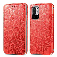 Leather Case Stands Fashionable Pattern Flip Cover Holder S01D for Xiaomi POCO M3 Pro 5G Red