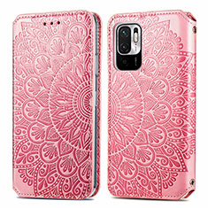Leather Case Stands Fashionable Pattern Flip Cover Holder S01D for Xiaomi POCO M3 Pro 5G Rose Gold