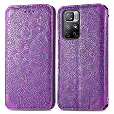 Leather Case Stands Fashionable Pattern Flip Cover Holder S01D for Xiaomi Poco M4 Pro 5G Purple