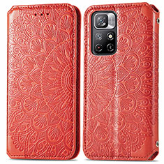 Leather Case Stands Fashionable Pattern Flip Cover Holder S01D for Xiaomi Poco M4 Pro 5G Red