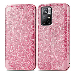 Leather Case Stands Fashionable Pattern Flip Cover Holder S01D for Xiaomi Poco M4 Pro 5G Rose Gold