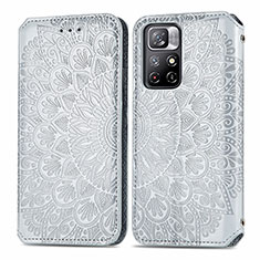 Leather Case Stands Fashionable Pattern Flip Cover Holder S01D for Xiaomi Poco M4 Pro 5G Silver