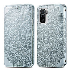 Leather Case Stands Fashionable Pattern Flip Cover Holder S01D for Xiaomi Poco M5S Silver