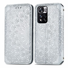 Leather Case Stands Fashionable Pattern Flip Cover Holder S01D for Xiaomi Poco X4 NFC Silver