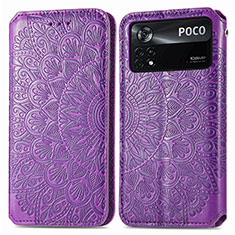 Leather Case Stands Fashionable Pattern Flip Cover Holder S01D for Xiaomi Poco X4 Pro 5G Purple