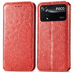 Leather Case Stands Fashionable Pattern Flip Cover Holder S01D for Xiaomi Poco X4 Pro 5G Red