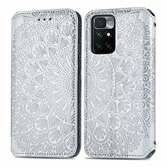 Leather Case Stands Fashionable Pattern Flip Cover Holder S01D for Xiaomi Redmi 10 (2022) Silver