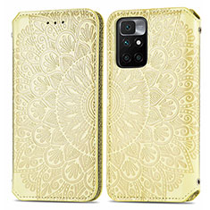 Leather Case Stands Fashionable Pattern Flip Cover Holder S01D for Xiaomi Redmi 10 4G Gold