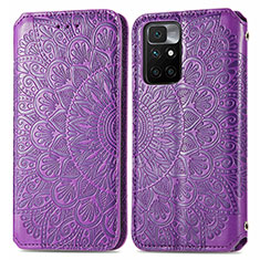 Leather Case Stands Fashionable Pattern Flip Cover Holder S01D for Xiaomi Redmi 10 4G Purple