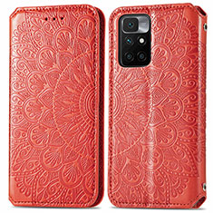 Leather Case Stands Fashionable Pattern Flip Cover Holder S01D for Xiaomi Redmi 10 4G Red
