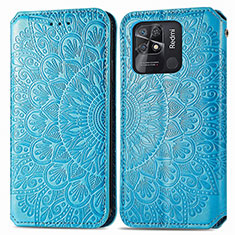 Leather Case Stands Fashionable Pattern Flip Cover Holder S01D for Xiaomi Redmi 10 India Blue